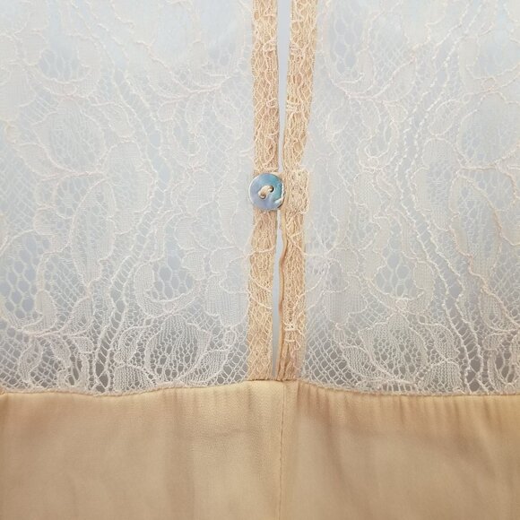 Zara Halter Tank Top Sz M Spaghetti Strap Lace Peach MoP Buttons Satin Coquette - Picture 6 of 11